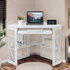 Javlergo Corner Desk with Keyboard Tray, Study Writing Computer Table for College Dorm Home Office