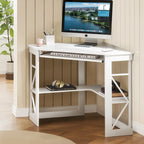 Javlergo Corner Desk with Keyboard Tray, Study Writing Computer Table for College Dorm Home Office