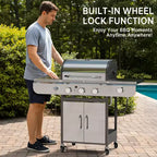 R.W. FLAME BBQ Gas Grill  34,000 BTU Propane, Enamel Grates, Removable Grease Tray, Ideal for Outdoor Cooking, Camping, Backyard, Patio & Deck