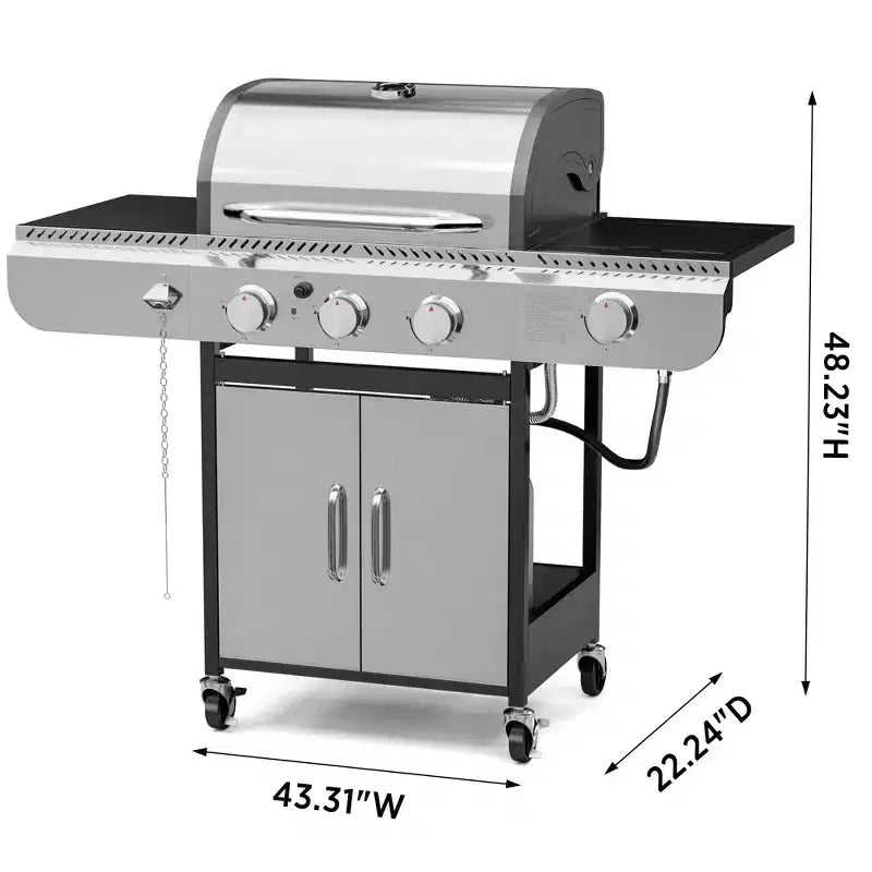 R.W. FLAME BBQ Gas Grill  34,000 BTU Propane, Enamel Grates, Removable Grease Tray, Ideal for Outdoor Cooking, Camping, Backyard, Patio & Deck