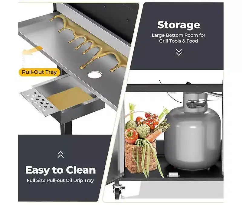 R.W. FLAME BBQ Gas Grill  34,000 BTU Propane, Enamel Grates, Removable Grease Tray, Ideal for Outdoor Cooking, Camping, Backyard, Patio & Deck
