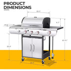 R.W. FLAME BBQ Gas Grill  34,000 BTU Propane, Enamel Grates, Removable Grease Tray, Ideal for Outdoor Cooking, Camping, Backyard, Patio & Deck