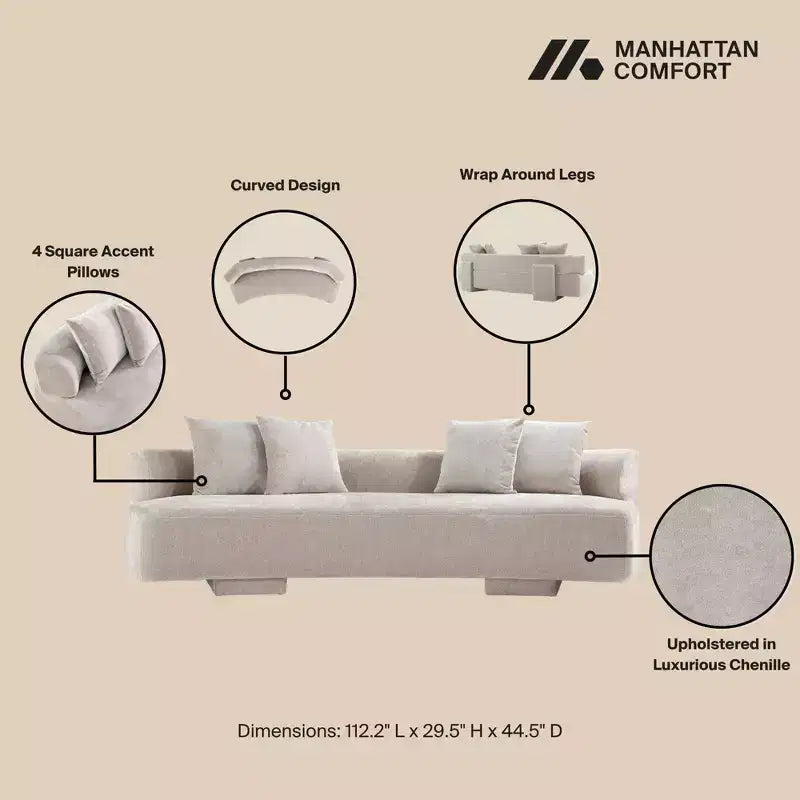 Manhattan Comfort 112" Verandah Modern Chenille Upholstered XL Sofa