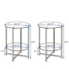 2-piece set,Tempered Glass End Table, Round Coffee Table for Bedroom Living Room Office