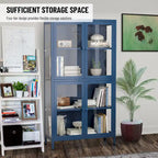 Four Glass Door Storage Cabinet with Adjustable Shelves and Feet Cold-Rolled Steel Sideboard Furniture