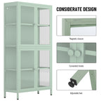 Four Glass Door Storage Cabinet with Adjustable Shelves and Feet Cold-Rolled Steel Sideboard Furniture