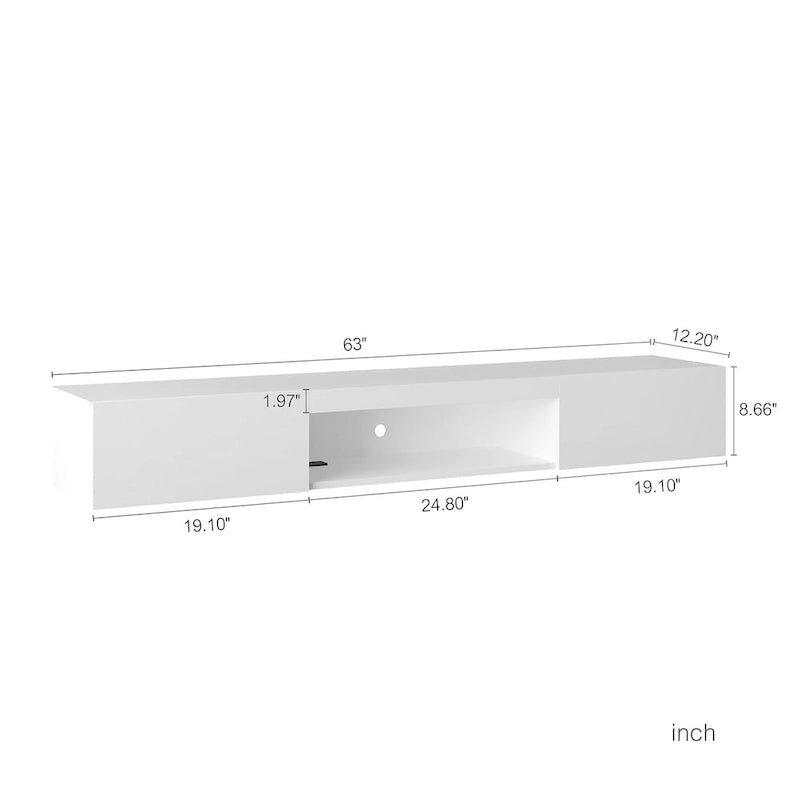 White Wall Mounted Floating TV Stand with 16-Color LED Lights for 65 Inch TV