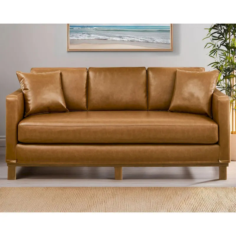 Canapé 3 places rembourré Brookside Jolene avec base en bois et coussins décoratifs