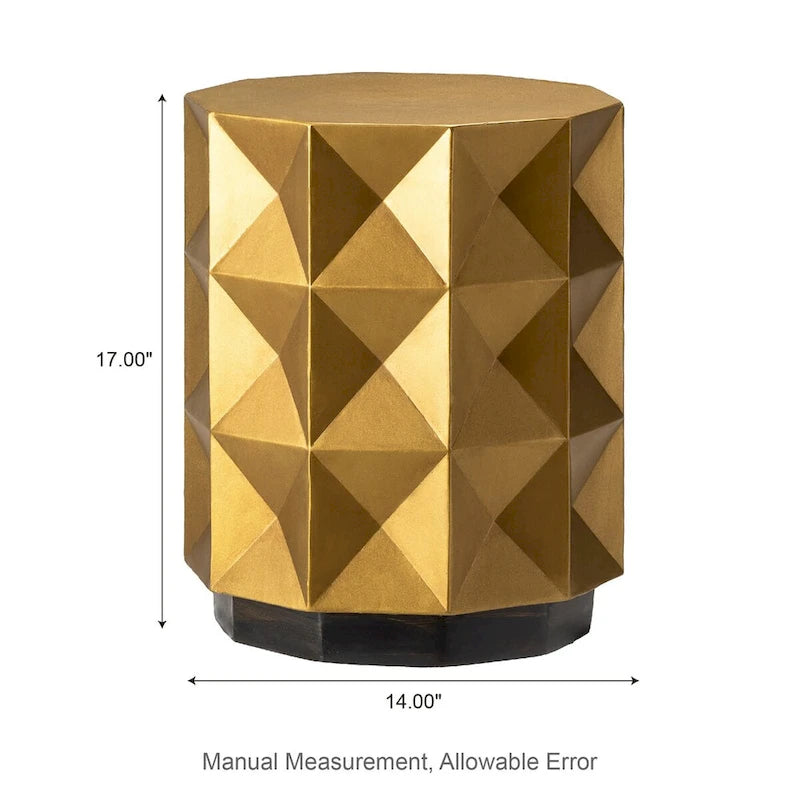 Glitzhome 17H Antique Gold MGO Geometric Side Table or Accent Stool - 14L x 14W x 17H