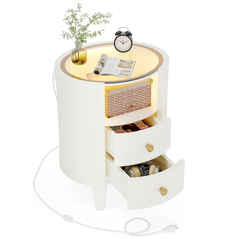 2-Drawer Side Table Nightstand with Open Shelf and LED Lights for Bedroom Living Room