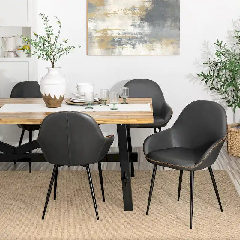 Glitzhome Lot de 4 Fauteuils de Salle à Manger d'Appoint en Similicuir Cousu de Style Mid-Century