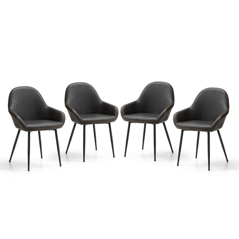 Glitzhome Lot de 4 Fauteuils de Salle à Manger d'Appoint en Similicuir Cousu de Style Mid-Century