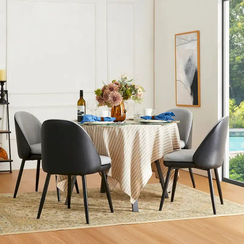 Glitzhome Lot de 4 Fauteuils de Salle à Manger d'Appoint en Similicuir Cousu de Style Mid-Century