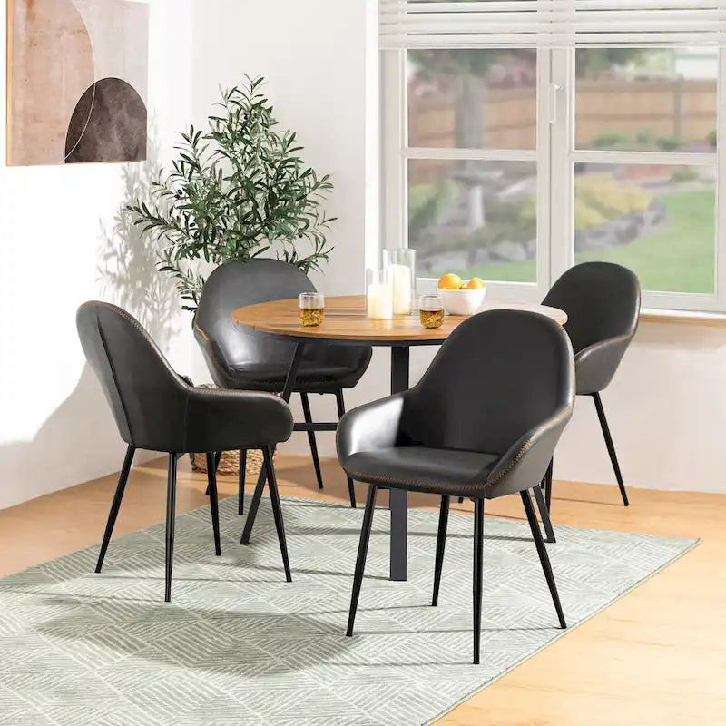 Glitzhome Lot de 4 Fauteuils de Salle à Manger d'Appoint en Similicuir Cousu de Style Mid-Century