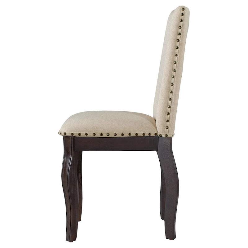 Set of 4 Wood Upholstered Dining Chairs with Nailhead Trim