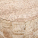 20 Inch Side End Table, Round Drum Shape with 3D Textured Design, Distressed White Finish