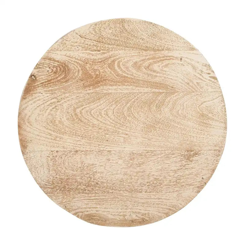 20 Inch Side End Table, Round Drum Shape with 3D Textured Design, Distressed White Finish