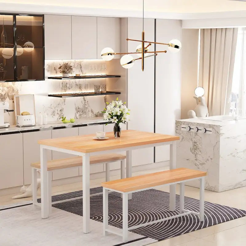 Dining Table Set with Bench, 3 Pieces Dining Furniture Set Kitchen Table Set for Kitchen, Dining Room, Living Room