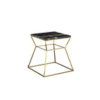 Lio 18 Inch Side End Table, Black Marble Top, Gold Open Hourglass Frame