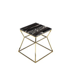 Lio 18 Inch Side End Table, Black Marble Top, Gold Open Hourglass Frame
