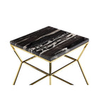 Lio 18 Inch Side End Table, Black Marble Top, Gold Open Hourglass Frame