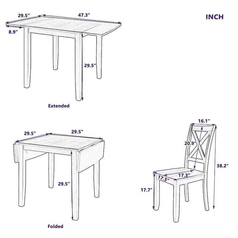Merax 3-Piece Wood Drop Leaf Breakfast Nook Dining Table Set