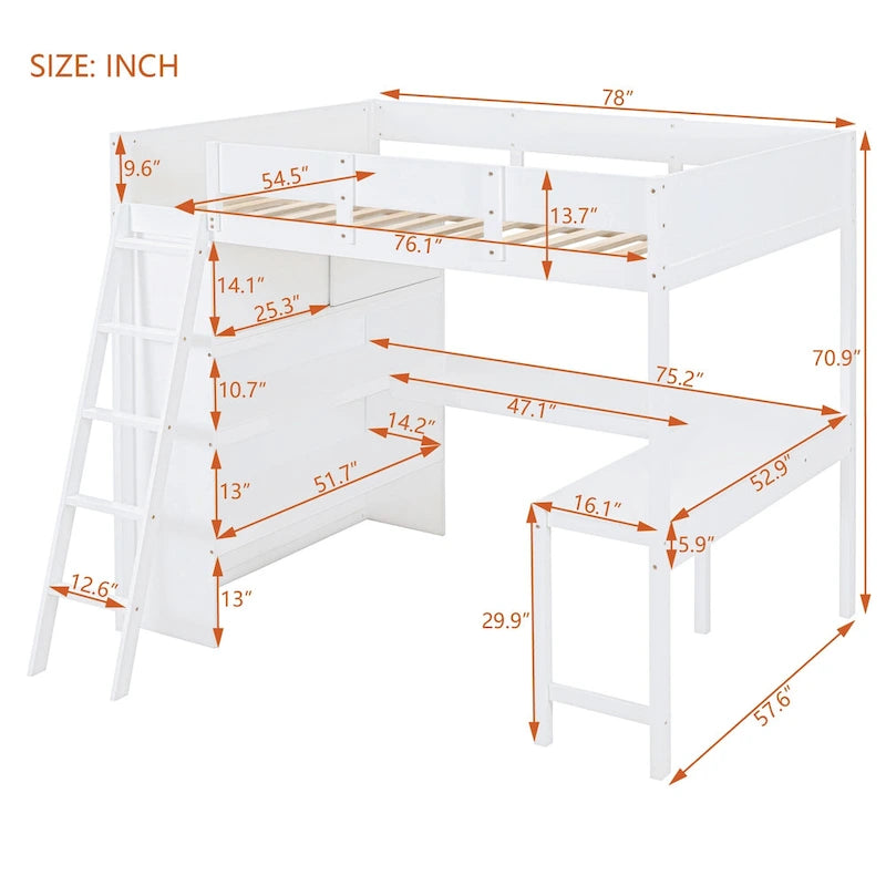 Lit mezzanine Nestfair grand format avec bureau et étagère