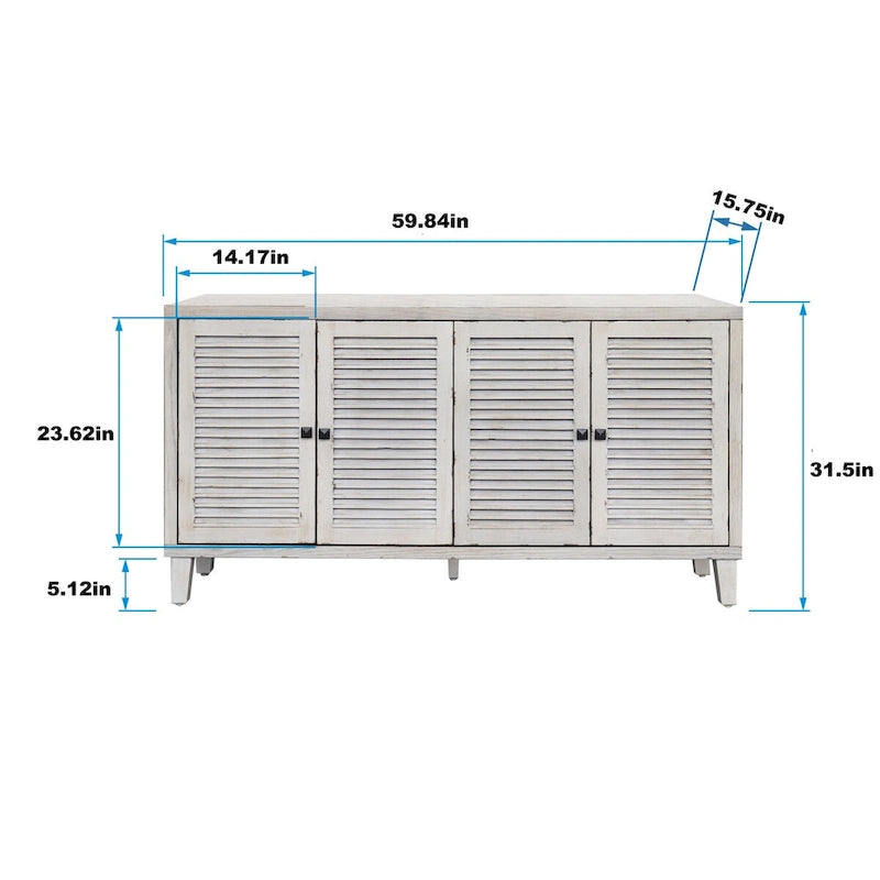 Wooden Cabinet Sideboard Buffet Accent Cabinet 4 Shutter Door