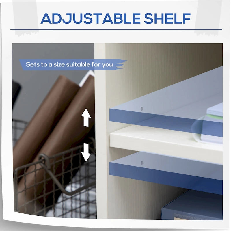 Mobile Printer Stand, Rolling File Cabinet Cart with Wheels, Adjustable Shelf, Drawer and CPU Stand, White