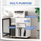 Mobile Printer Stand, Rolling File Cabinet Cart with Wheels, Adjustable Shelf, Drawer and CPU Stand, White