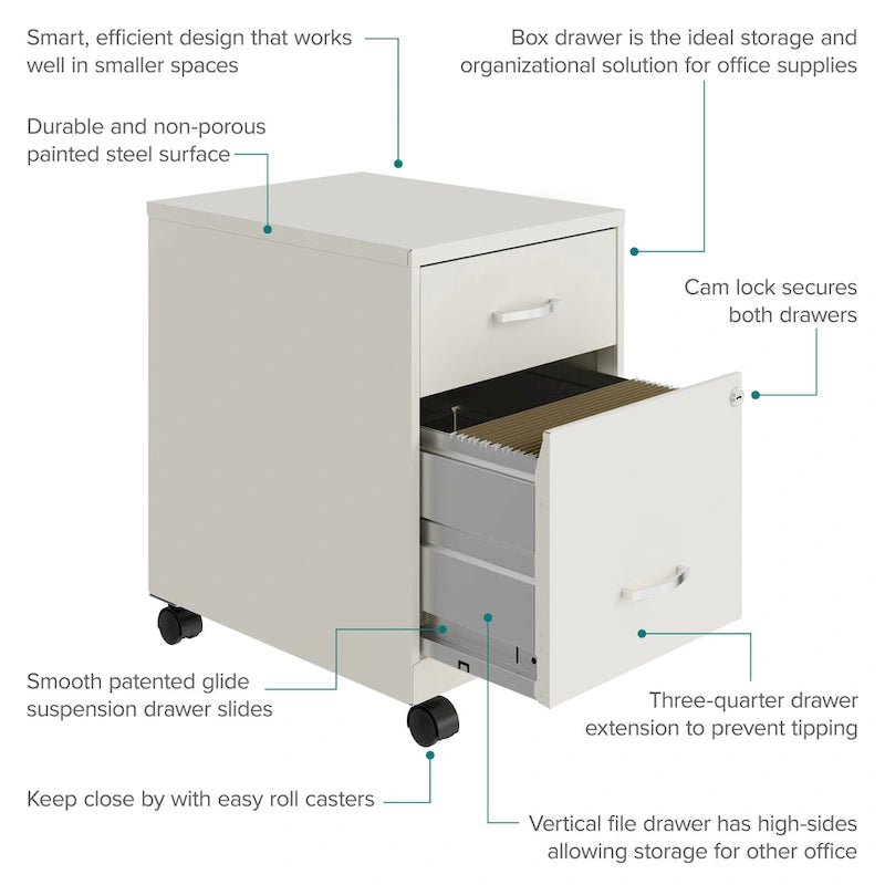 Space Solutions 18 Deep 2 Drawer Letter Width Mobile Vertical File Cabinet with Accessory Drawer