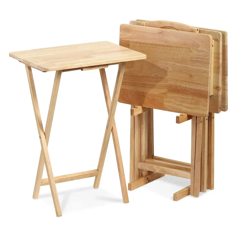 PJ Wood Folding TV Tray Tables with Compact Storage Rack, Espresso, 5 Piece Set - 36.38