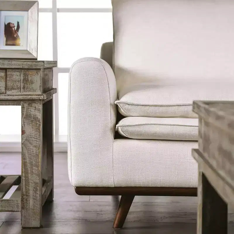 MAISONS : Intérieur et Extérieur Canapé mi-siècle Gubera 82" en mélange de coton et de lin avec coussins en mélange de plumes
