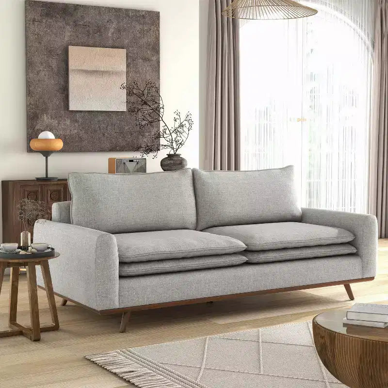 MAISONS : Intérieur et Extérieur Canapé mi-siècle Gubera 82" en mélange de coton et de lin avec coussins en mélange de plumes