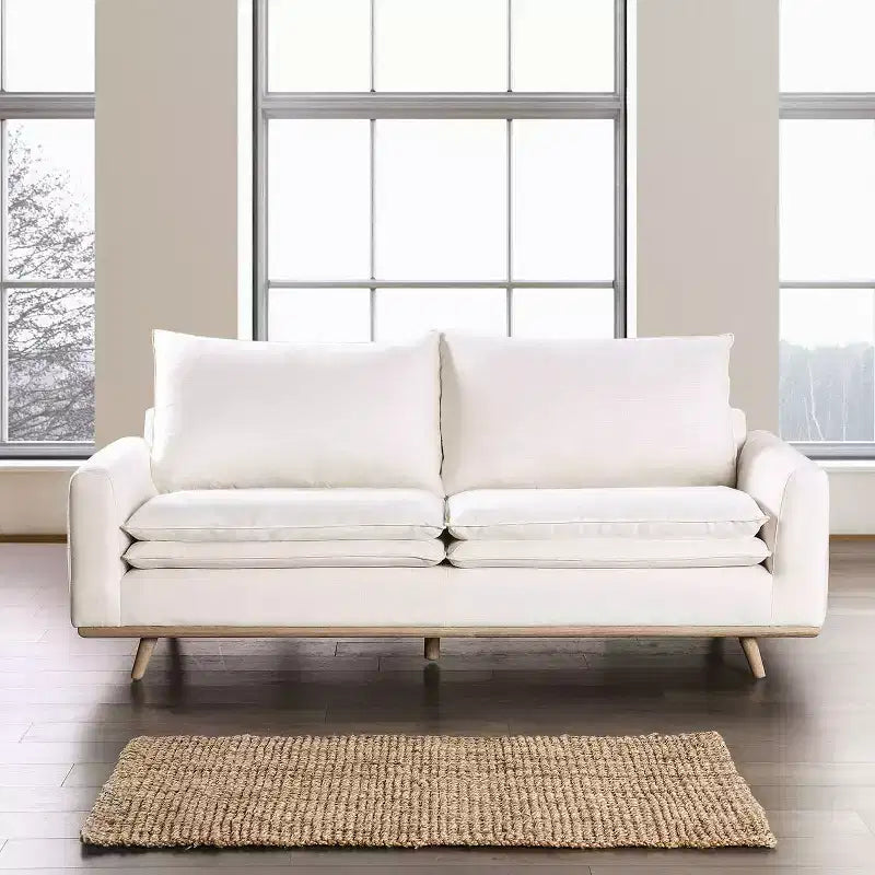 MAISONS : Intérieur et Extérieur Canapé mi-siècle Gubera 82" en mélange de coton et de lin avec coussins en mélange de plumes