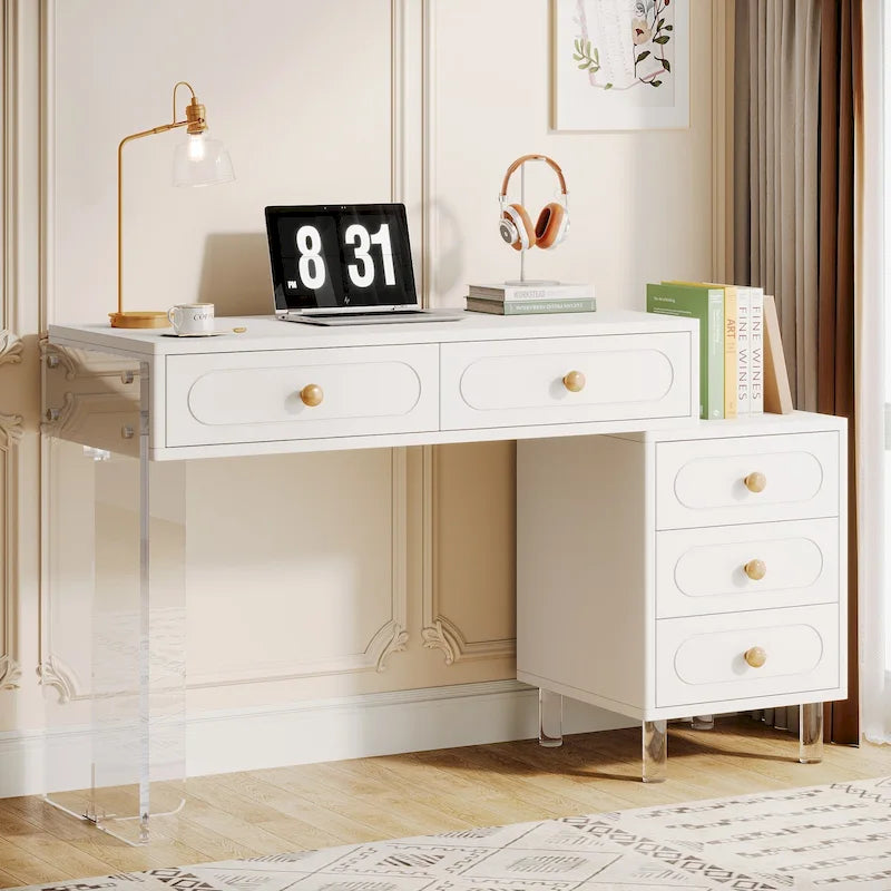 Modern 5 Drawers Computer Writing Desk with Acrylic Base