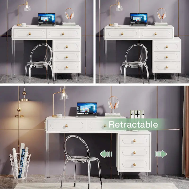 Modern 5 Drawers Computer Writing Desk with Acrylic Base
