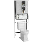 Meuble de rangement sur pied pour toilettes avec 2 portes et étagère ouverte - 175 cm