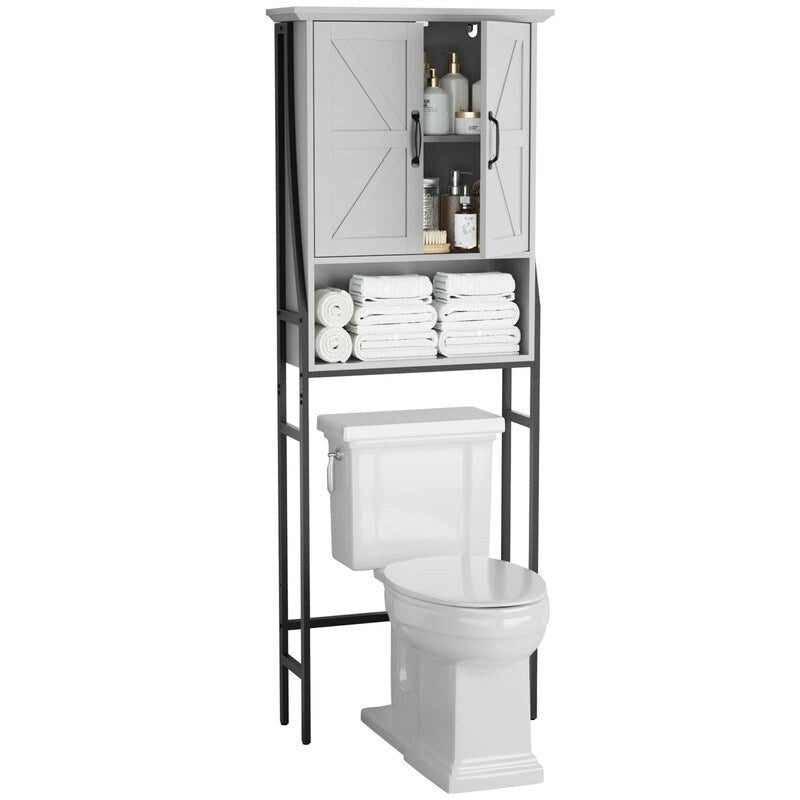 Meuble de rangement sur pied pour toilettes avec 2 portes et étagère ouverte - 175 cm