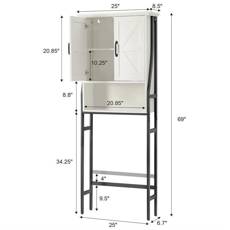 Over-the-Toilet Storage Cabinet with 2 Doors and Open Shelf - 69 Inch