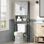 Meuble de rangement sur pied pour toilettes avec 2 portes et étagère ouverte - 175 cm
