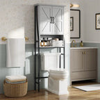 Meuble de rangement sur pied pour toilettes avec 2 portes et étagère ouverte - 175 cm