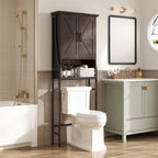 Meuble de rangement sur pied pour toilettes avec 2 portes et étagère ouverte - 175 cm