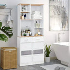 Meuble de rangement haut sur pied de 183 cm pour la cuisine, la salle de bain, le salon, blanc