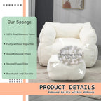 Boucle Upholstered Deep Seat Armless Square Bean Bag Chair with Ottoman