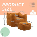 Boucle Upholstered Deep Seat Armless Square Bean Bag Chair with Ottoman