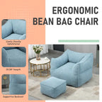 Boucle Upholstered Deep Seat Armless Square Bean Bag Chair with Ottoman