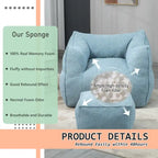 Boucle Upholstered Deep Seat Armless Square Bean Bag Chair with Ottoman