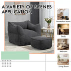 Boucle Upholstered Deep Seat Armless Square Bean Bag Chair with Ottoman