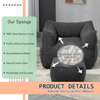 Boucle Upholstered Deep Seat Armless Square Bean Bag Chair with Ottoman